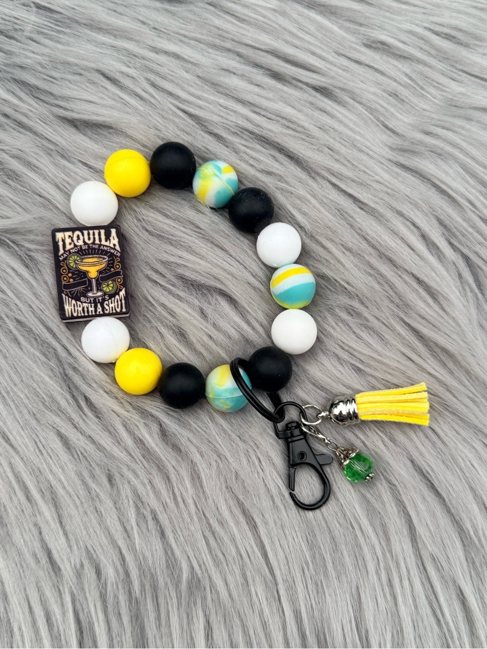 Silicone Bead Keychain Wristlet with Tequila focal bead